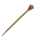 Antique Brass Finish Hair Stick with Purple Rhinestones