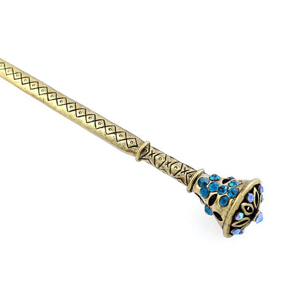 Antique Brass Finish Hair Stick with Red Rhinestones