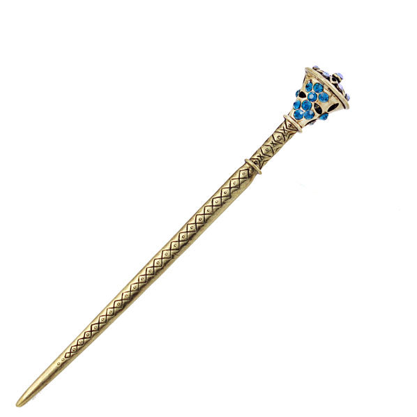 Antique Brass Finish Hair Stick with Rhinestones