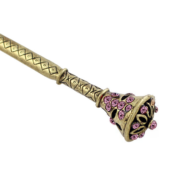 Antique Brass Finish Hair Stick with Rhinestones