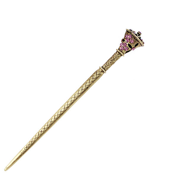 Antique Brass Finish Hair Stick with Rhinestones