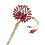 Peacock Fringed Hair Stick with Rhinestones in Anqitue Brass Finish