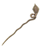 Antique Brass Finish Snake Hair Stick with Rhinestones