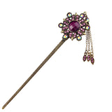 Rhinestone Antique Brass Hair Stick Circle with Tassels