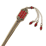 Antique Brass Finish Flat Hair Stick with Rhinestones & Tassels Black