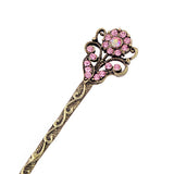Purple Rhinestone Antique Brass Finish Double-Sided Floral Hair Stick