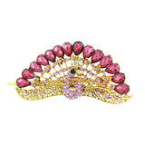 Antique Brass Finish Rhinestone Peacock Hinged Claw Hair Clip Stick Red