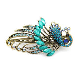 Antique Brass Finish Rhinestone Hinged Claw Hair Clip Stick Peacock Pink