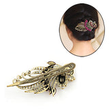 Antique Brass Finish Rhinestone Hinged Claw Hair Clip Stick Peacock Purple