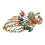 Antique Brass Finish Rhinestone Hinged Claw Hair Clip Stick Peacock