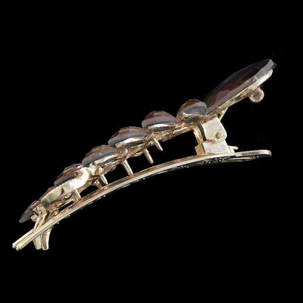 Gold Finish Hinged Clip Hair Claw Flowers w/ Large Rhinestones Champagne
