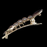 Gold Finish Hinged Clip Hair Claw Flowers w/ Large Rhinestones Champagne