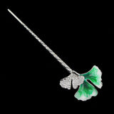 LUX Swarovski Rhinestone Ginkgo Leaves Hair Stick Green
