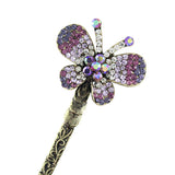 Rhinestone Butterfly Antique Brass Finish Hair Stick