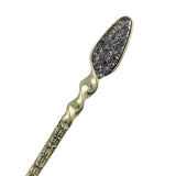 Antique Brass Finish Blue Rhinestone Twist Hair Stick