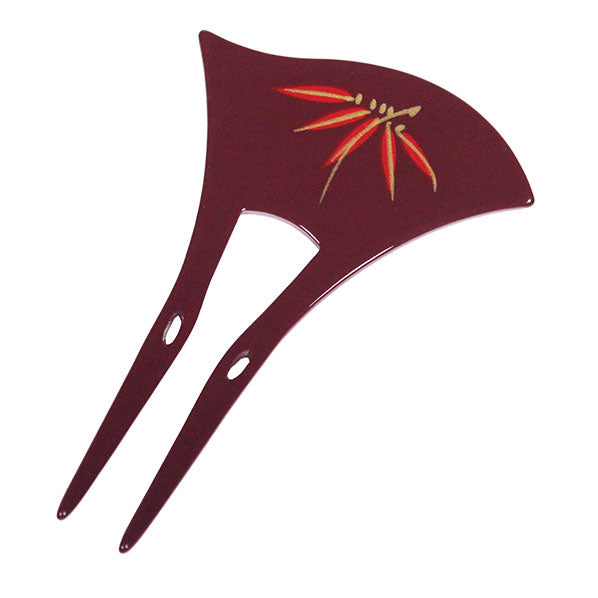 Acrylic 2-Prong Red Flowers Geisha Hair Stick Fork Burgundy