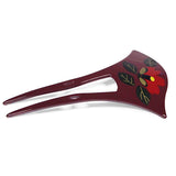 Acrylic 2-Prong Floral Geisha Hair Stick Fork Burgundy