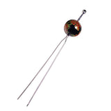 Geisha Earpick Style 2-Prong Metal Hair Stick Fork w/ Large Floral Bead Black