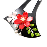 Black Acrylic 2-Prong Geisha Hair Stick Fork with 3D Flowers and Leaves