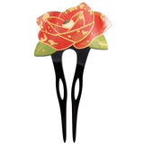 Black Acrylic 2-Prong Red Peony Flower Geisha Hair Stick Fork