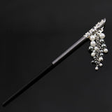 Black and Silver Chopstick Hairstick with Faux Pearls Tassels