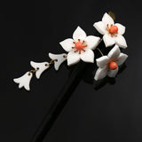 Geisha Hair Stick with Acrylic Peach Flower Cluster and Tassels
