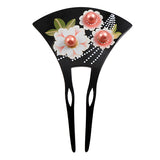 Acrylic 2-Prong Geisha Floral Hair Stick Fork Black w/ Pearl Centers
