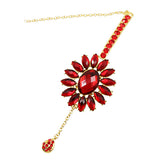 Red Rhinestone Floral Gold Finish Costume Forehead Jewelry Bindi w/ Teardrop