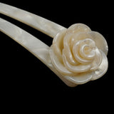 Crystalmood Cellulose Acetate 2-Prong Hair Stick Fork with Flower Ivory