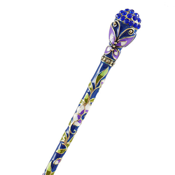 Cloisonne Enamel Butterfly Hair Stick with Rhinestones
