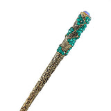 Antique Brass Finish Hair Stick w/ Rhinestone Patterns Purple