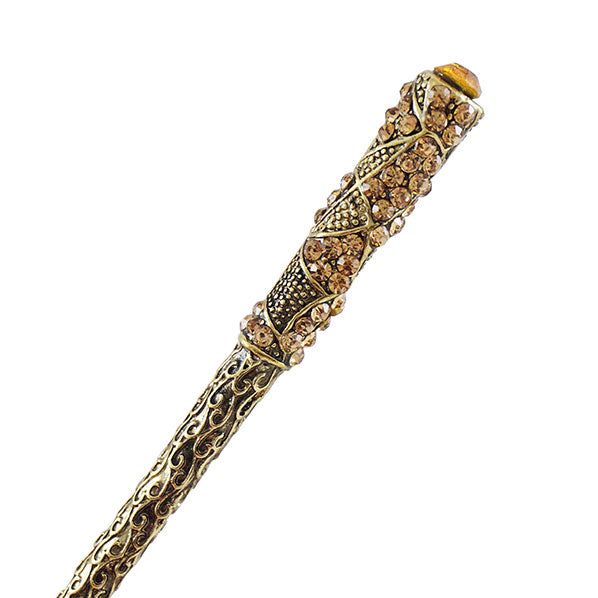 Antique Brass Finish Hair Stick w/ Rhinestone Patterns