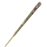 Antique Brass Finish Hair Stick w/ Rhinestone Patterns