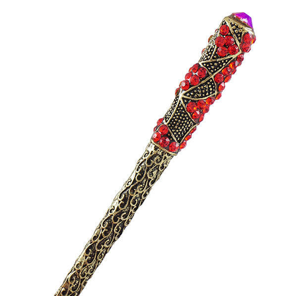 Antique Brass Finish Hair Stick w/ Rhinestone Patterns
