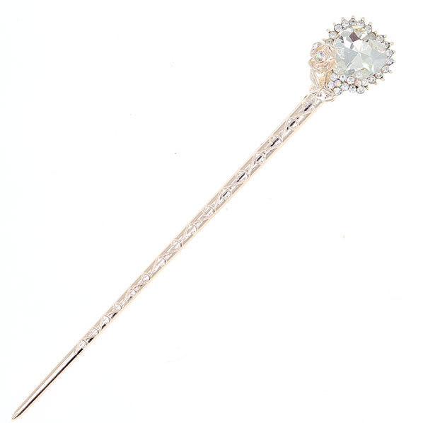 Gold Finish Rhinestone Heart Hair Stick