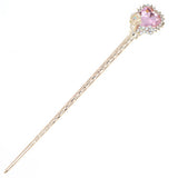 Gold Finish Rhinestone Heart Hair Stick
