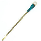 Antique Brass Finish Hair Stick with Rhinestones and Pearl