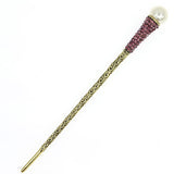 Antique Brass Finish Hair Stick with Rhinestones and Pearl