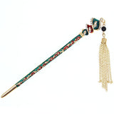 Enamel Twist Floral Hair Stick w/ Rhinestones and Tassels