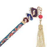 Enamel Twist Floral Hair Stick w/ Rhinestones and Tassels