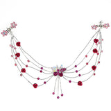 Silver Finish Rhinestone Butterfly Headlace Browband w/ Roses & Claws Red