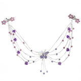 Silver Finish Rhinestone Butterfly Headlace Browband w/ Roses & Claws Blue