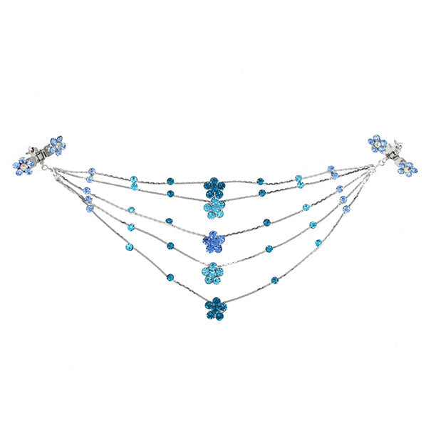 Silver Finish Blue Rhinestone 5 Plum Princess Headlace Browband w/ Claws