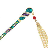 Enamel Twirl Floral Hair Stick w/ Rhinestones and Tassels