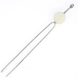 Geisha Earpick Style 2-Prong Metal Hair Stick Fork w/ Beaded Ball White