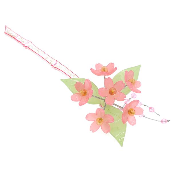 Geisha Acrylic Hair Stick with 3D Flower Cluster Leaves and Tassels