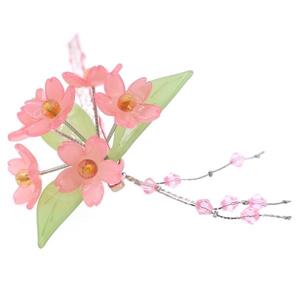 Geisha Acrylic Hair Stick with 3D Flower Cluster Leaves and Tassels