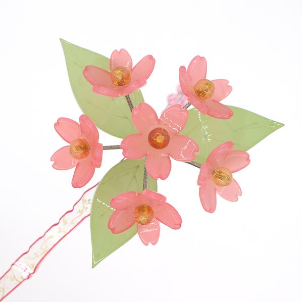 Geisha Acrylic Hair Stick with Orange 3D Flower Cluster Leaves and Tassels