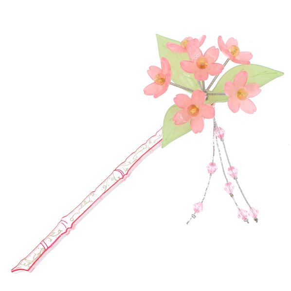 Geisha Acrylic Hair Stick with 3D Flower Cluster Leaves and Tassels