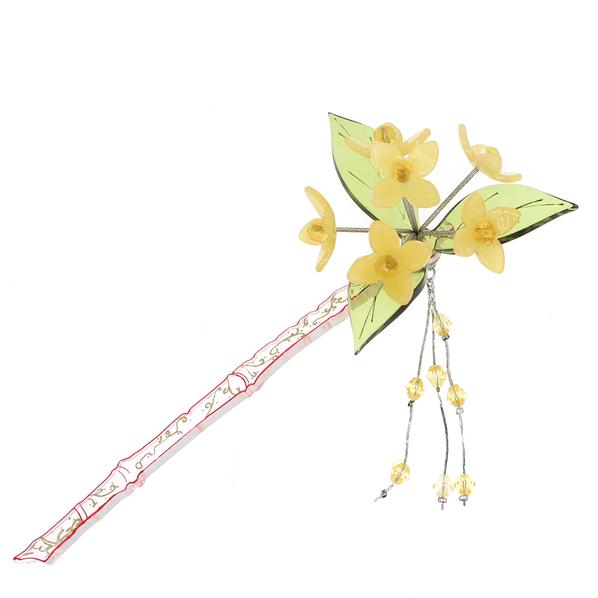 Geisha Acrylic Hair Stick with 3D Flower Cluster Leaves and Tassels